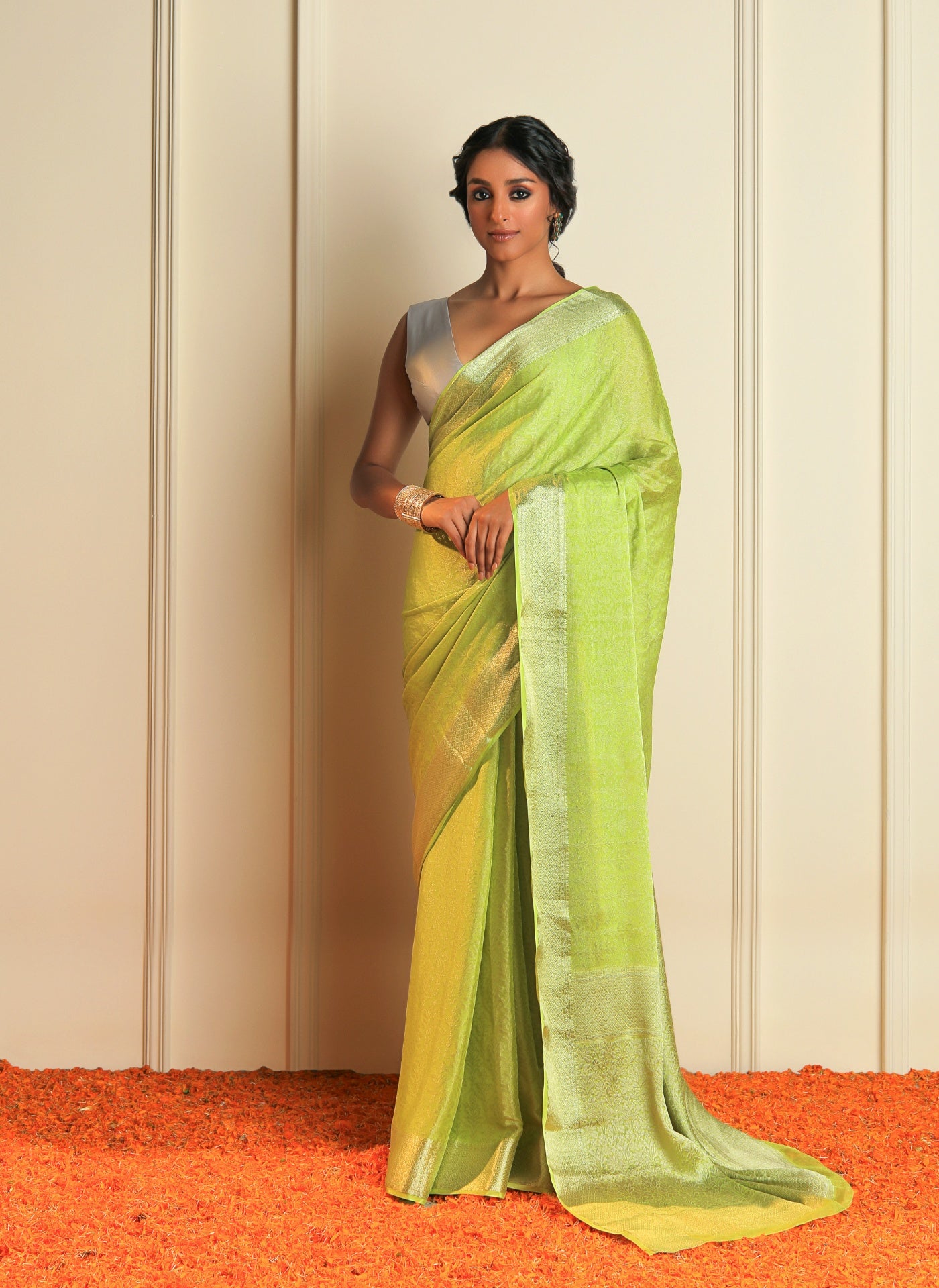 RIMJHIM - LIGHT GREEN SATIN CREPE SAREE