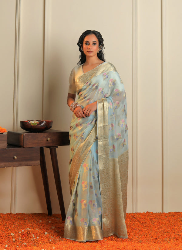 Sky Blue Chiffon Saree
