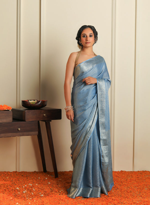 Blue Satin bridesmaid saree