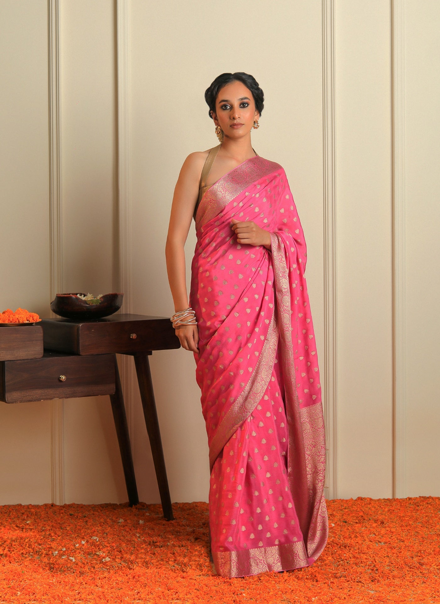 ADAA - FLORESCENT PINK CHIFFON SAREE
