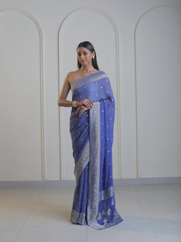 BLUE SATIN SAREE