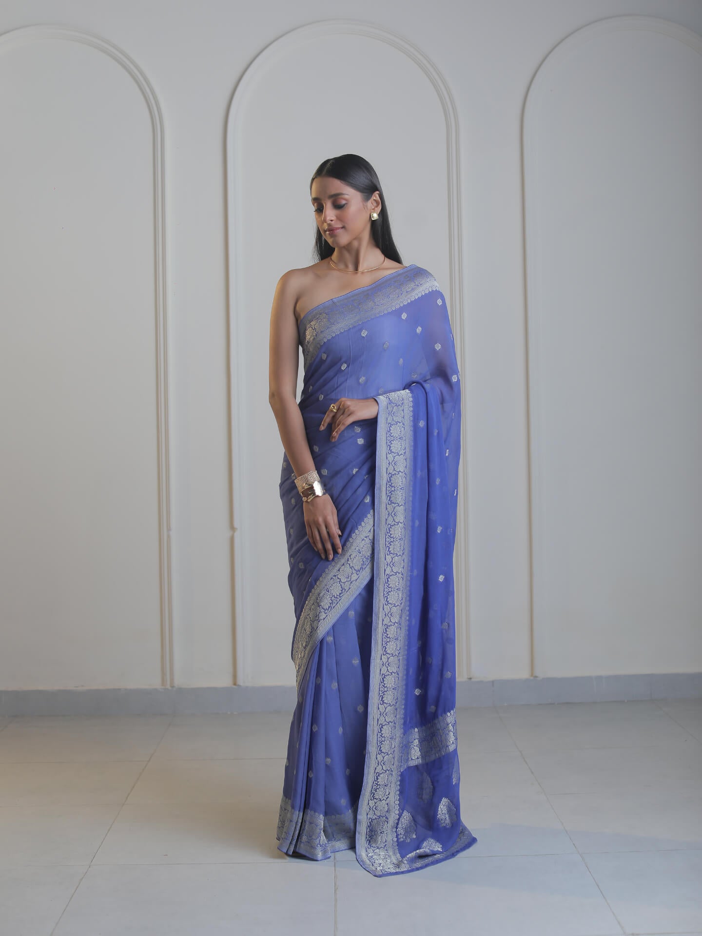 SARANG- BLUE SATIN SAREE