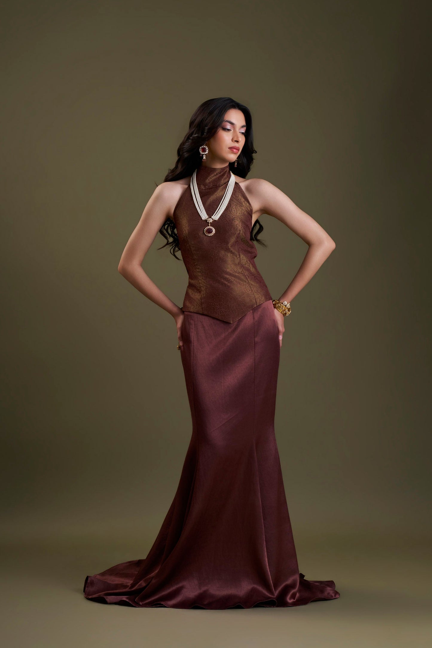 Brown Fishtail Skirt And Top