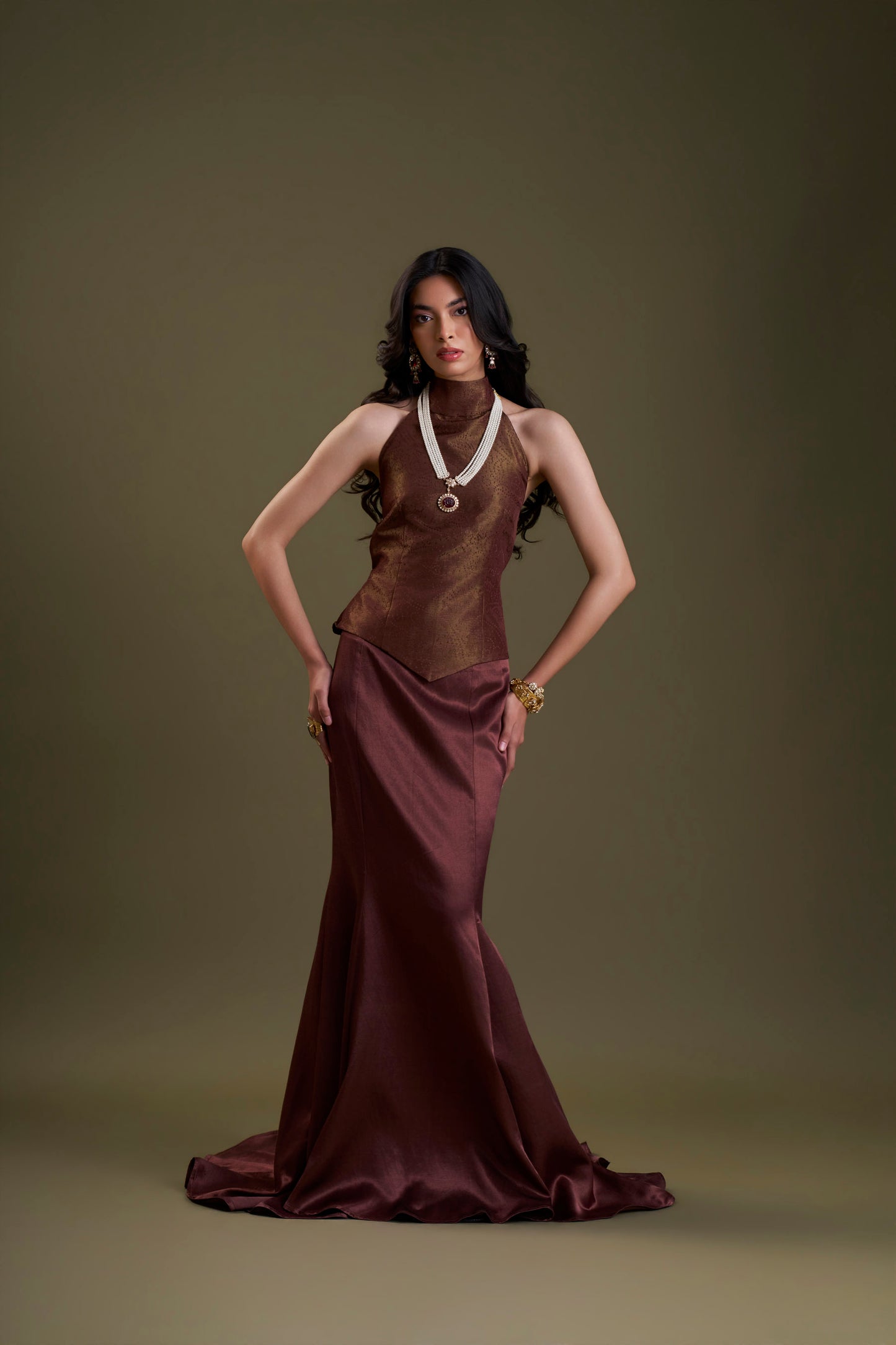Brown Fishtail Skirt And Top