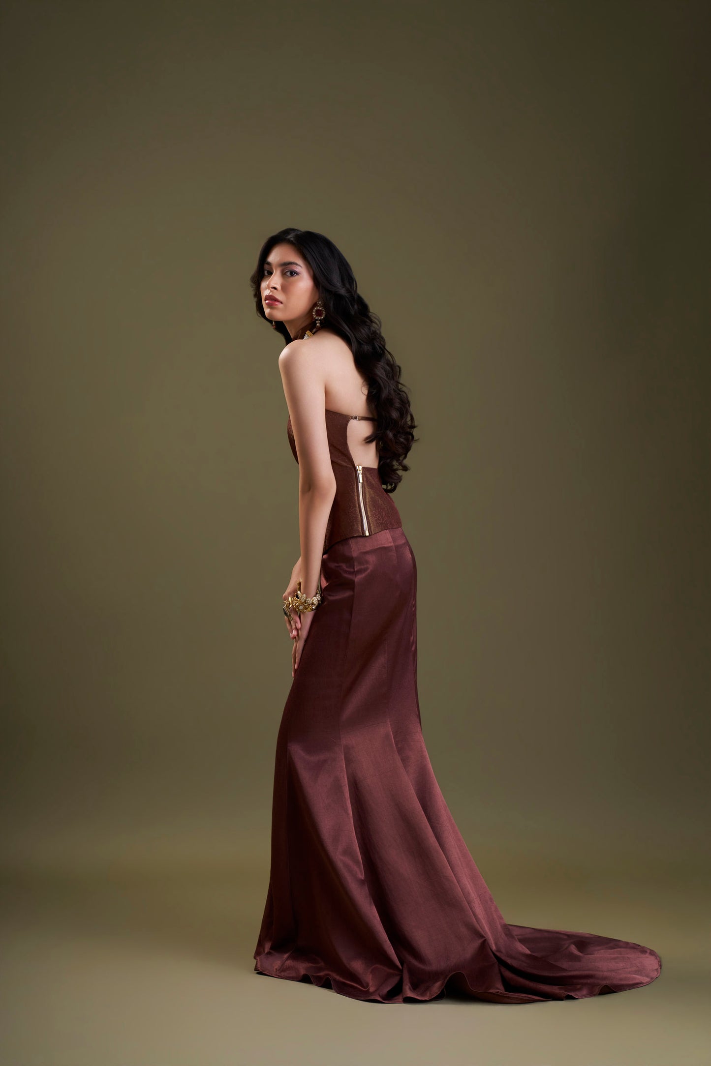 Brown Fishtail Skirt And Top