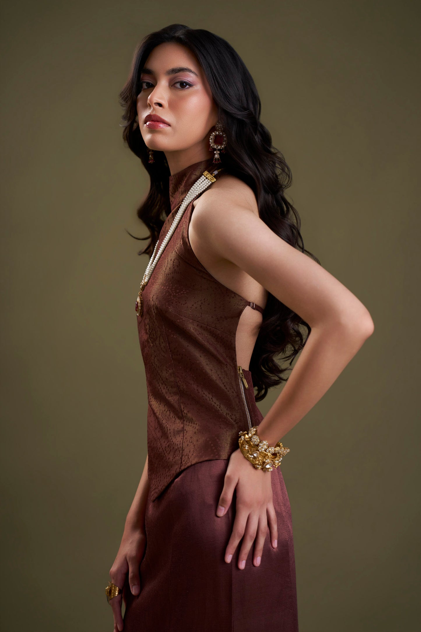 Brown Fishtail Skirt And Top
