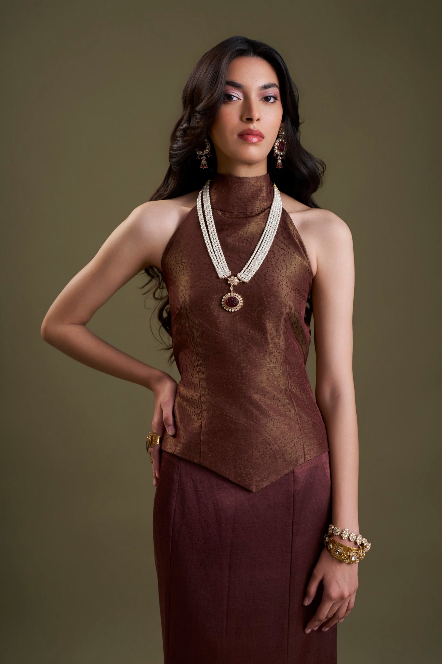Brown Fishtail Skirt And Top
