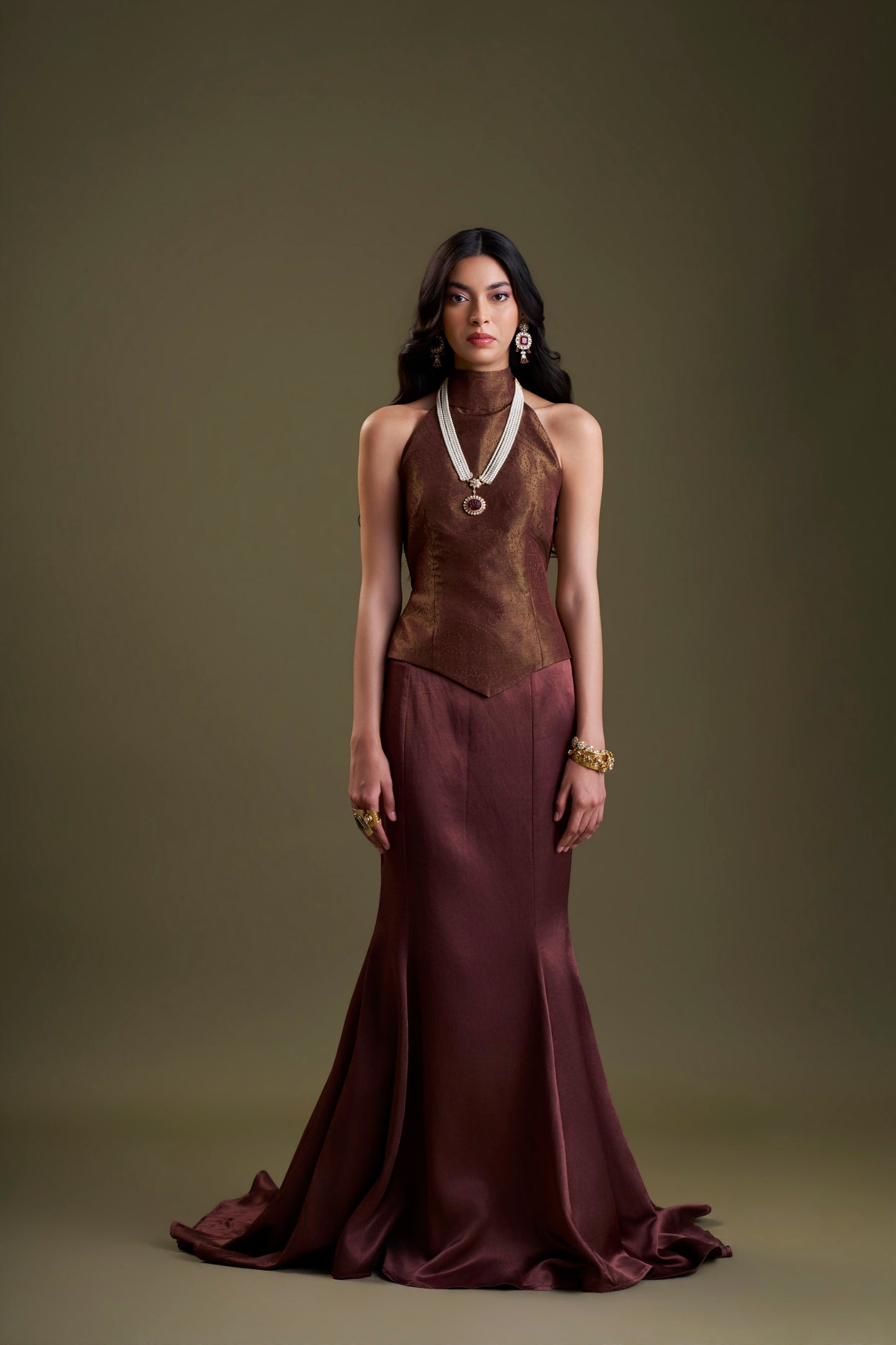 Brown Fishtail Skirt And Top