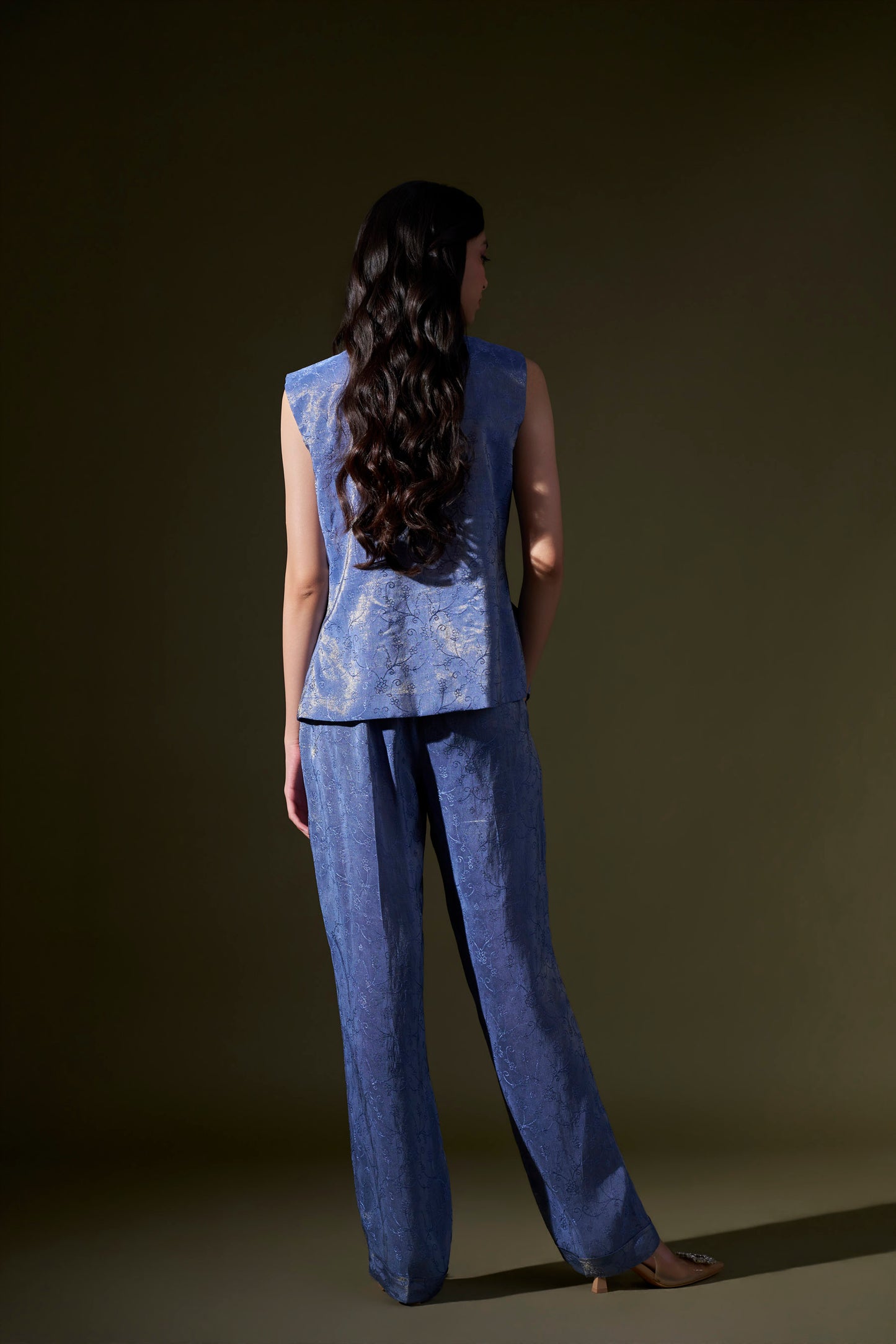 Blue Front Tie Top With Pant Set