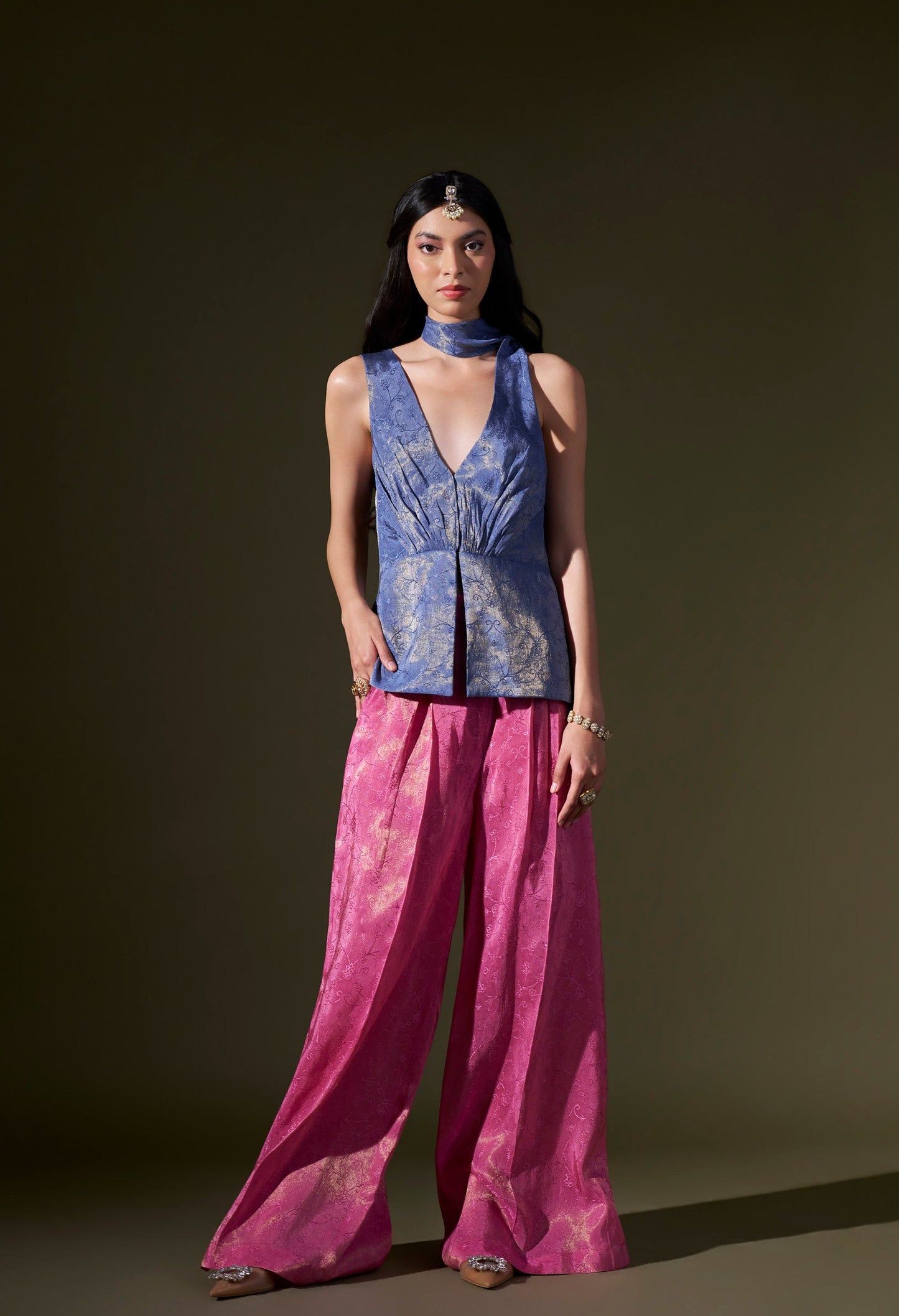 Halterneck Blue Top With Pink Pants
