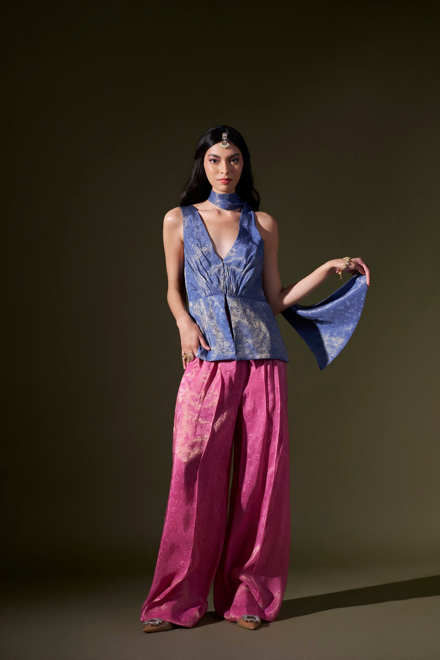 Halterneck Blue Top With Pink Pants