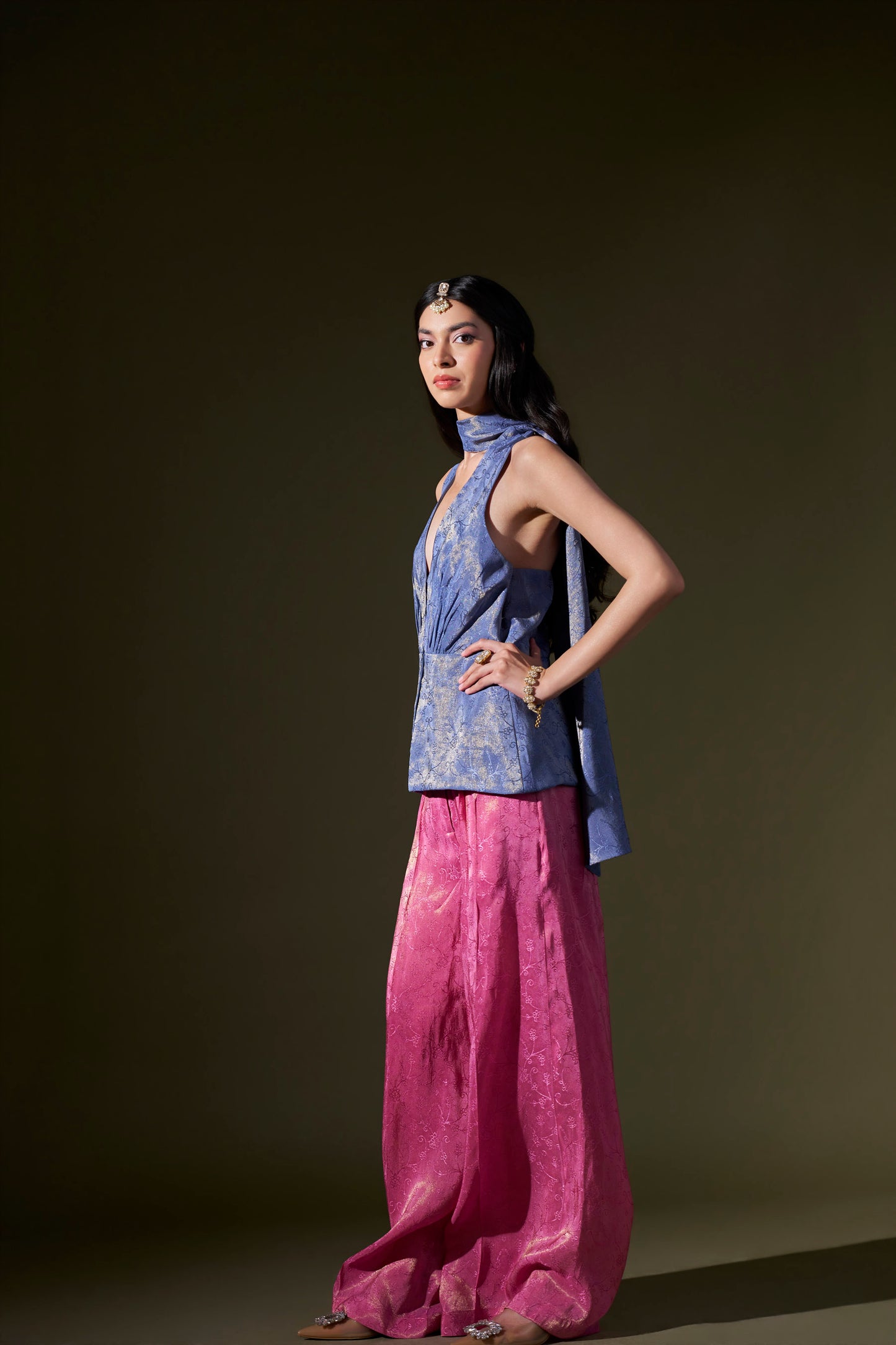 Halterneck Blue Top With Pink Pants