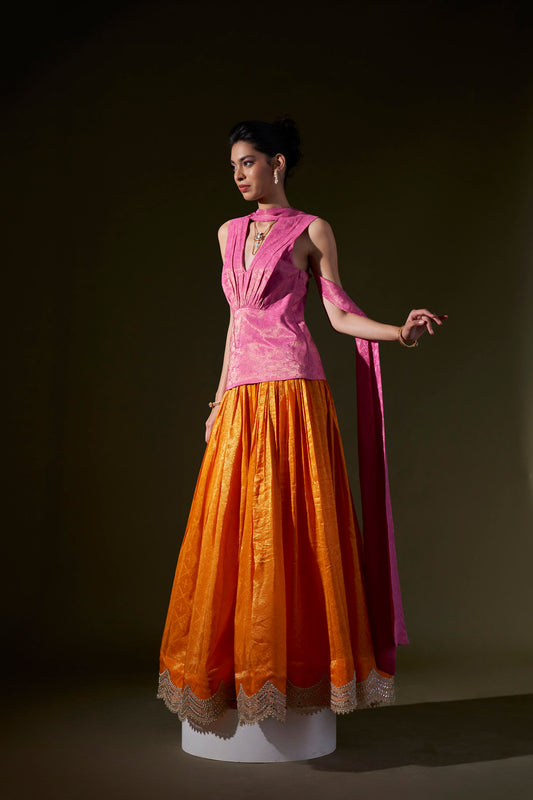 Pink Top With Orange Skirt