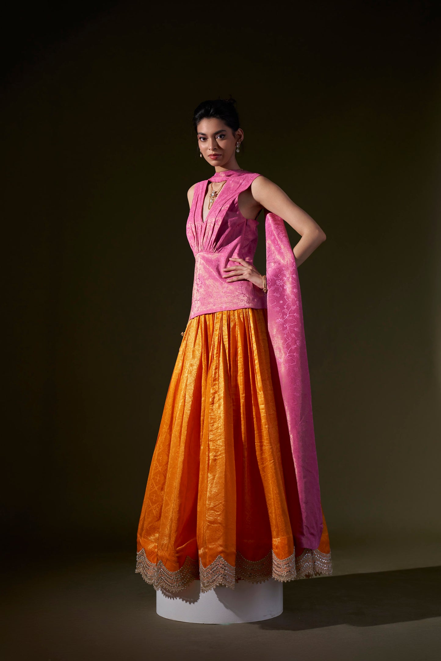 Pink Top With Orange Skirt