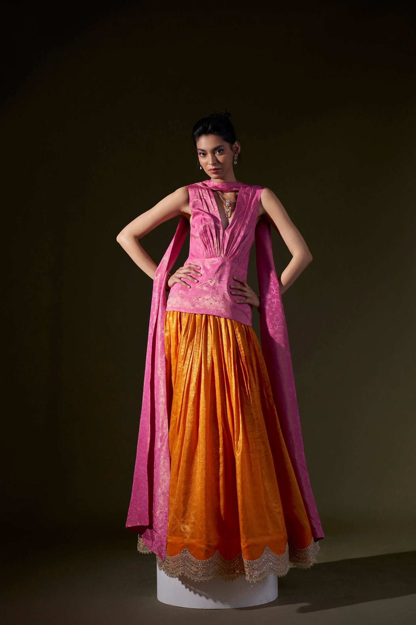 Pink Top With Orange Skirt