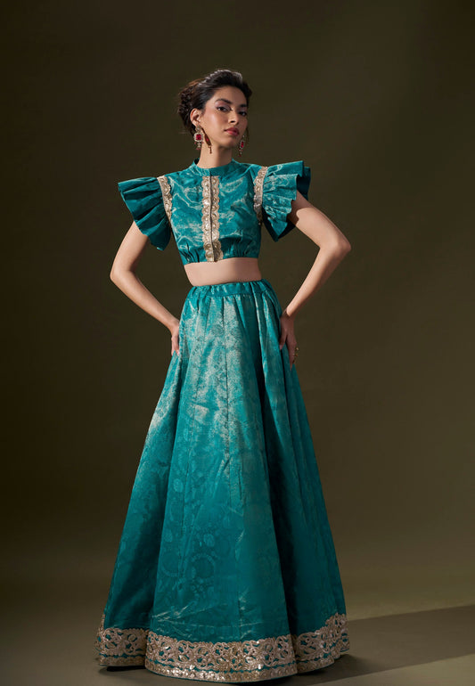 Teal Blue Top With Skirt
