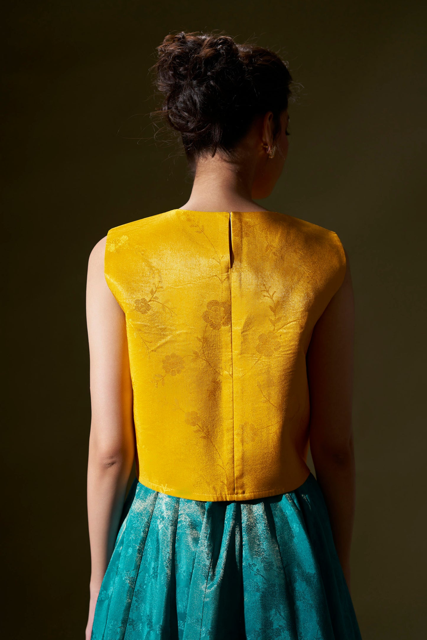 Yellow Top With Teal Blue Skirt