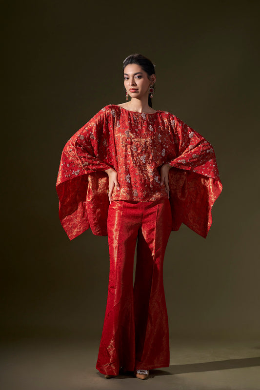 Red Cape With Pants Set