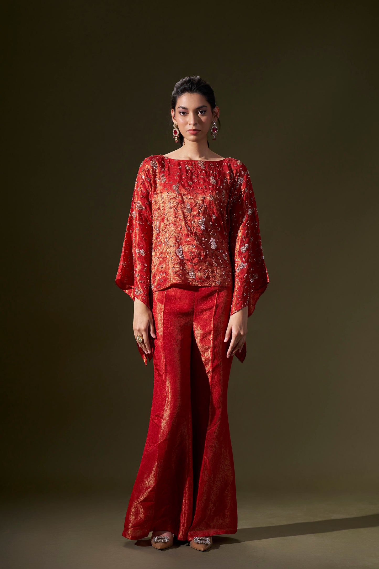 Red Cape With Pants Set