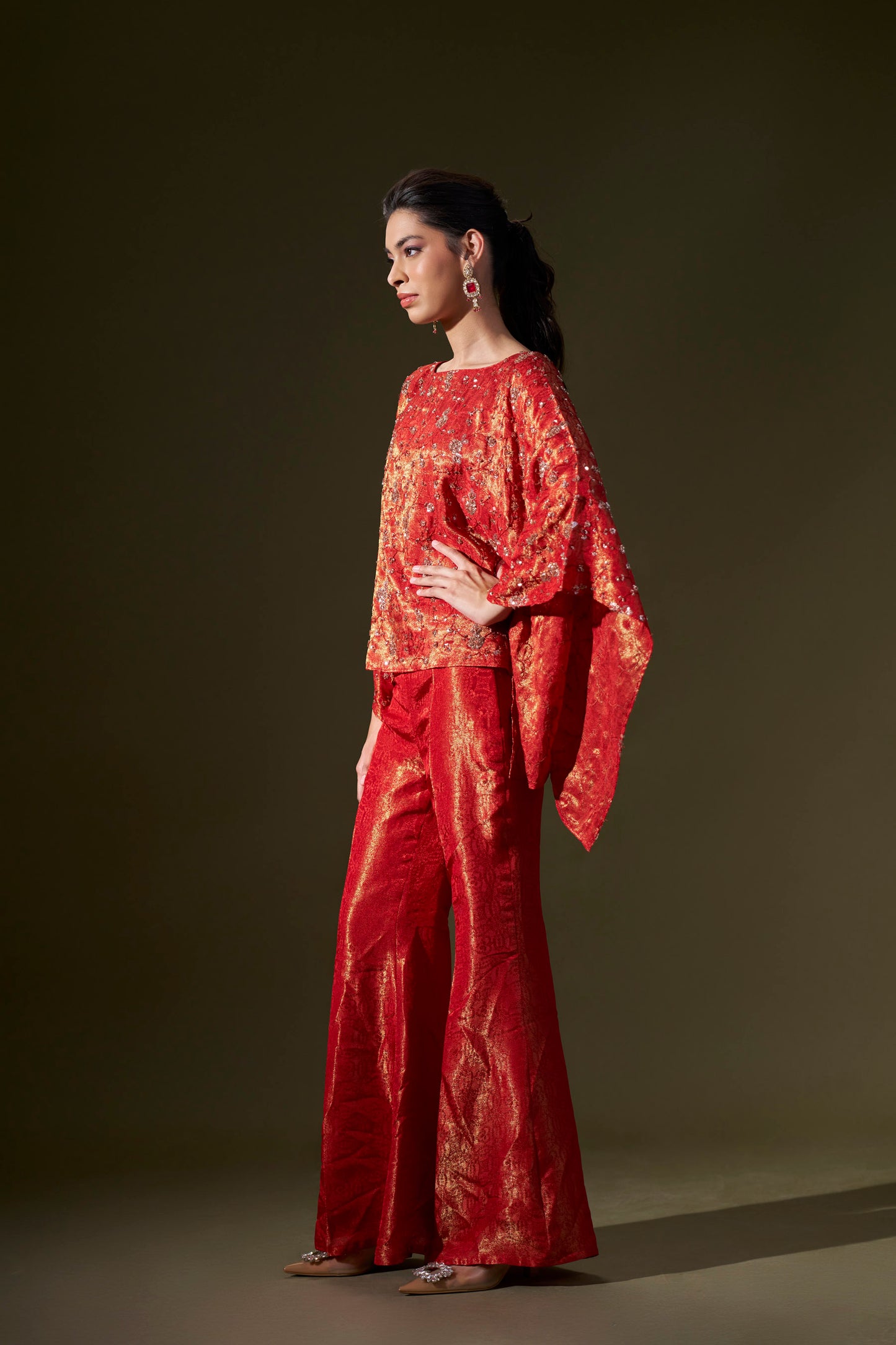 Red Cape With Pants Set