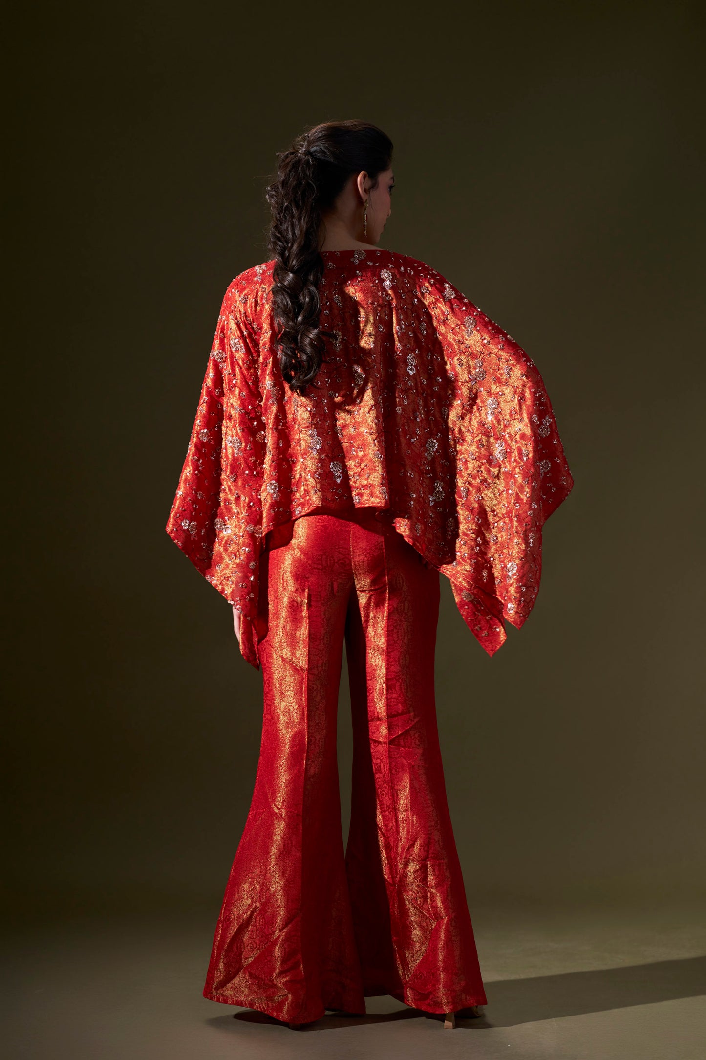 Red Cape With Pants Set