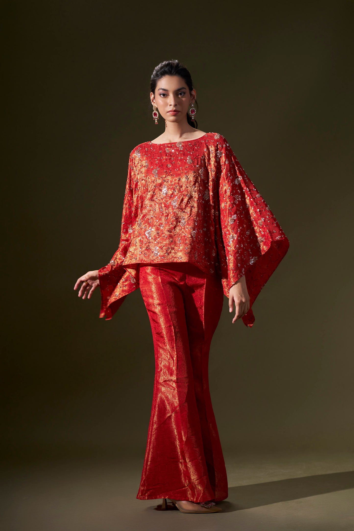 Red Cape With Pants Set