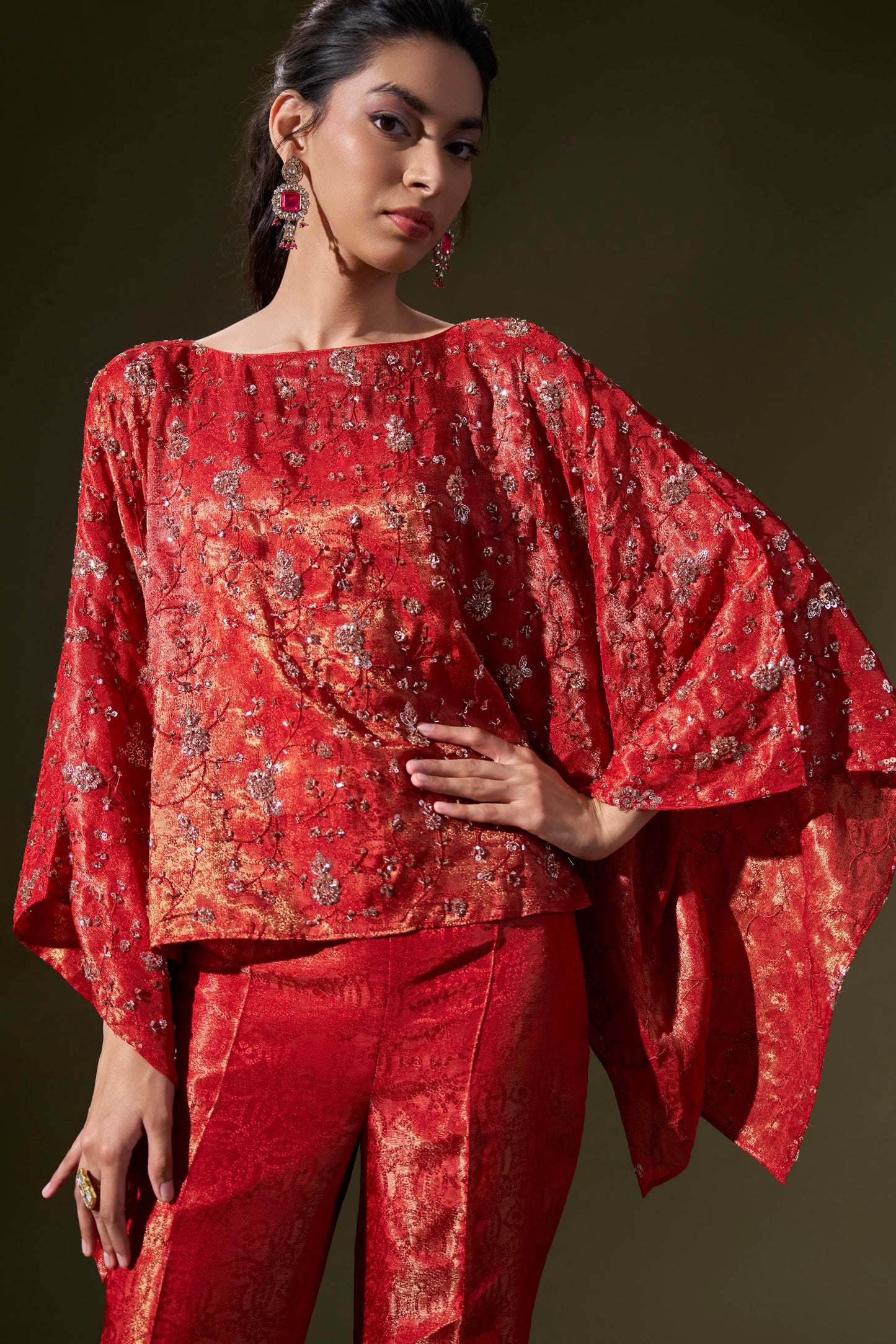 Red Cape With Pants Set