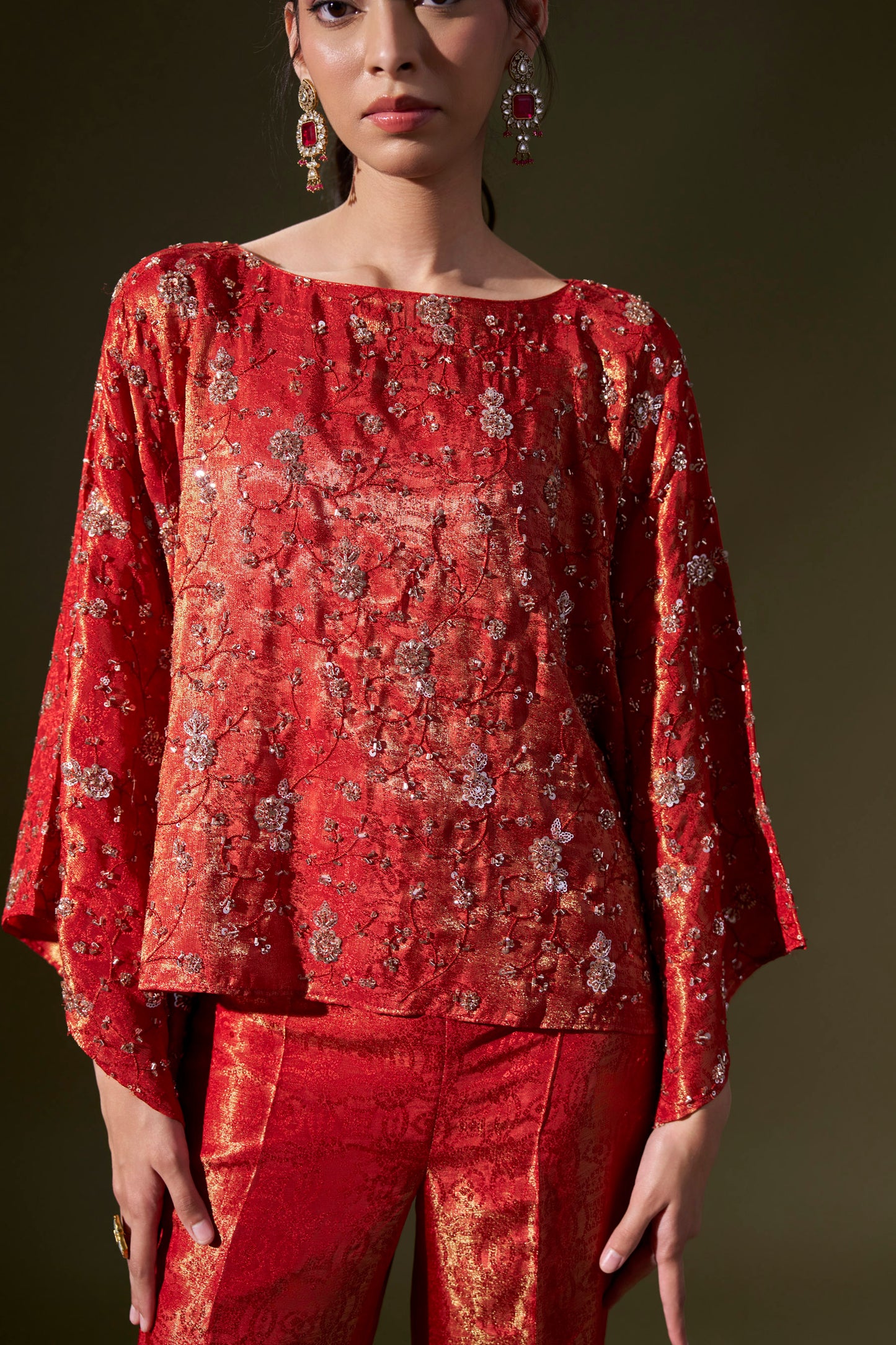 Red Cape With Pants Set