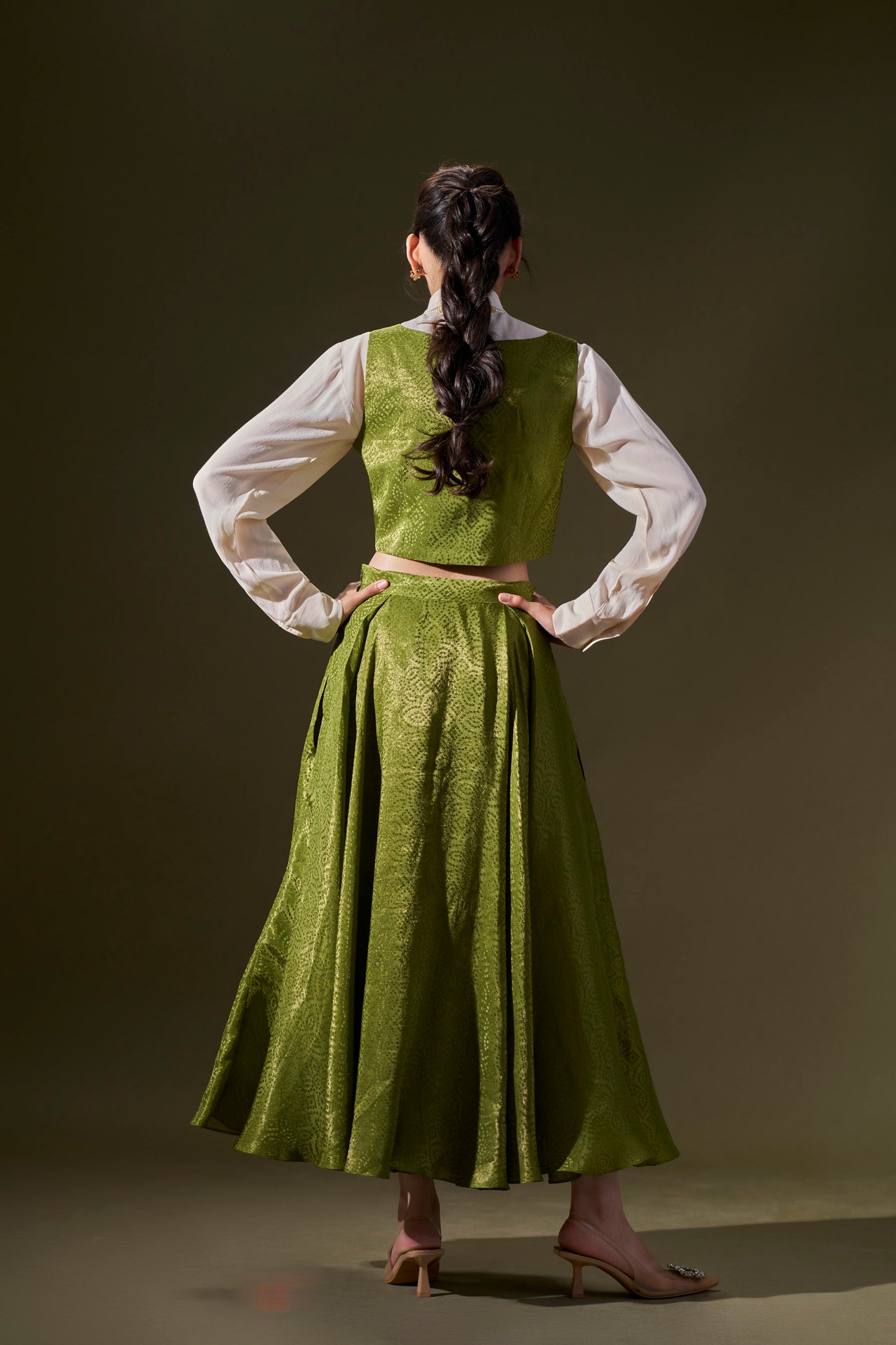 Parrot Green Crop Top With Skirt