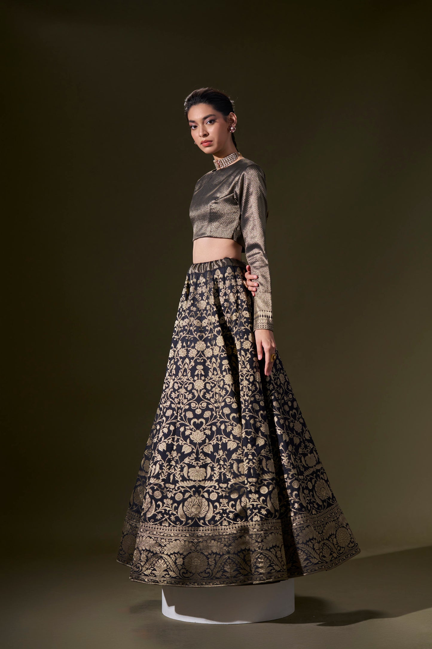 Black Brocade Skirt And Top