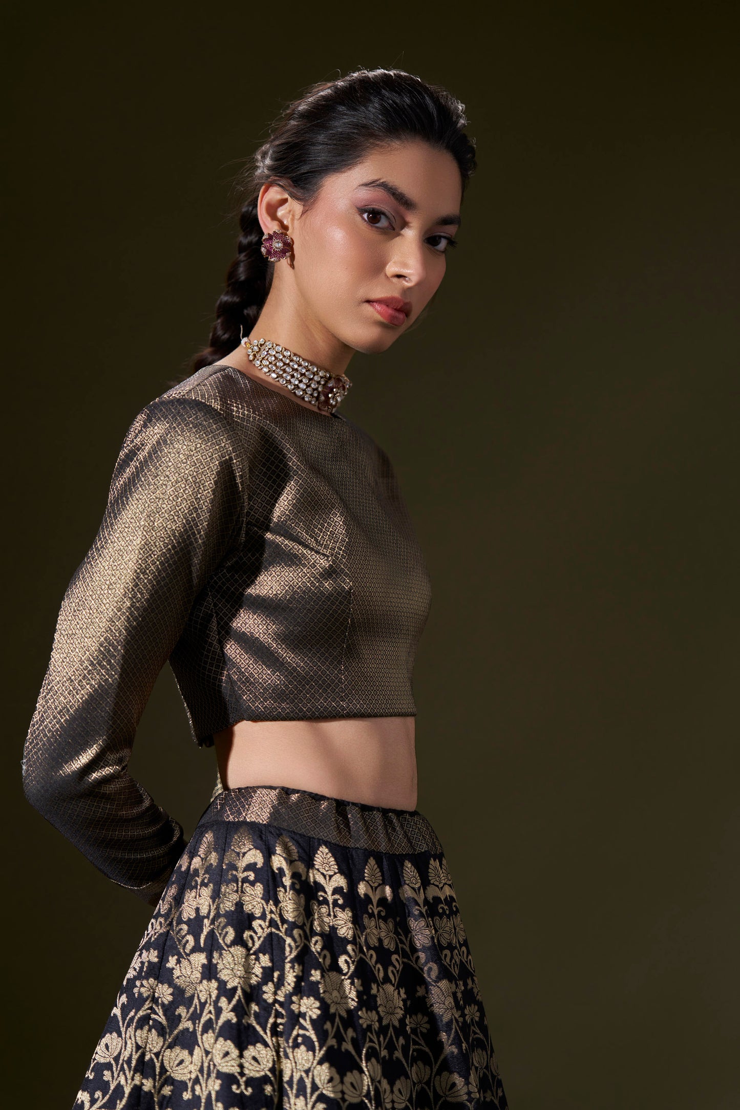 Black Brocade Skirt And Top