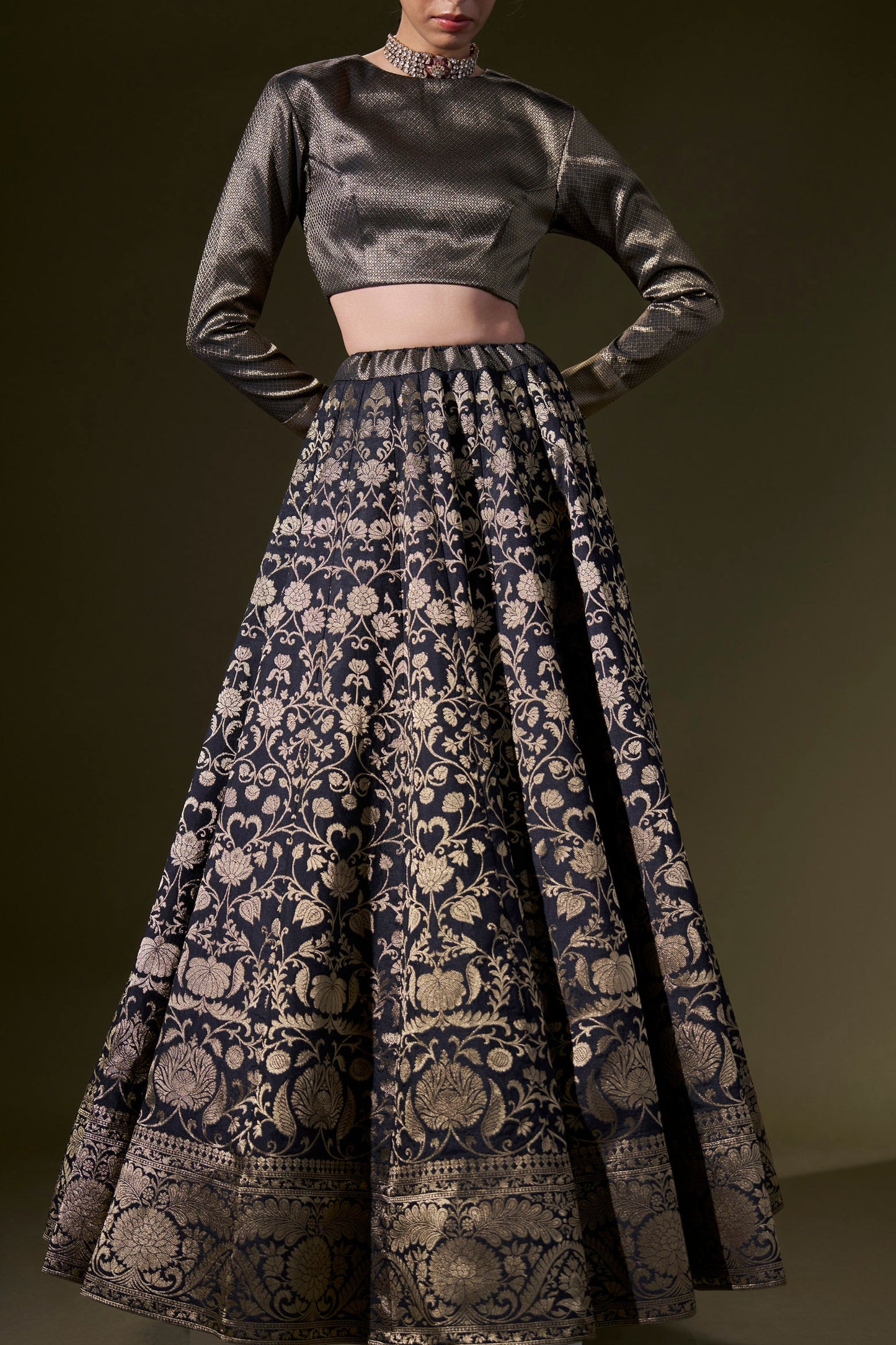 Black Brocade Skirt And Top