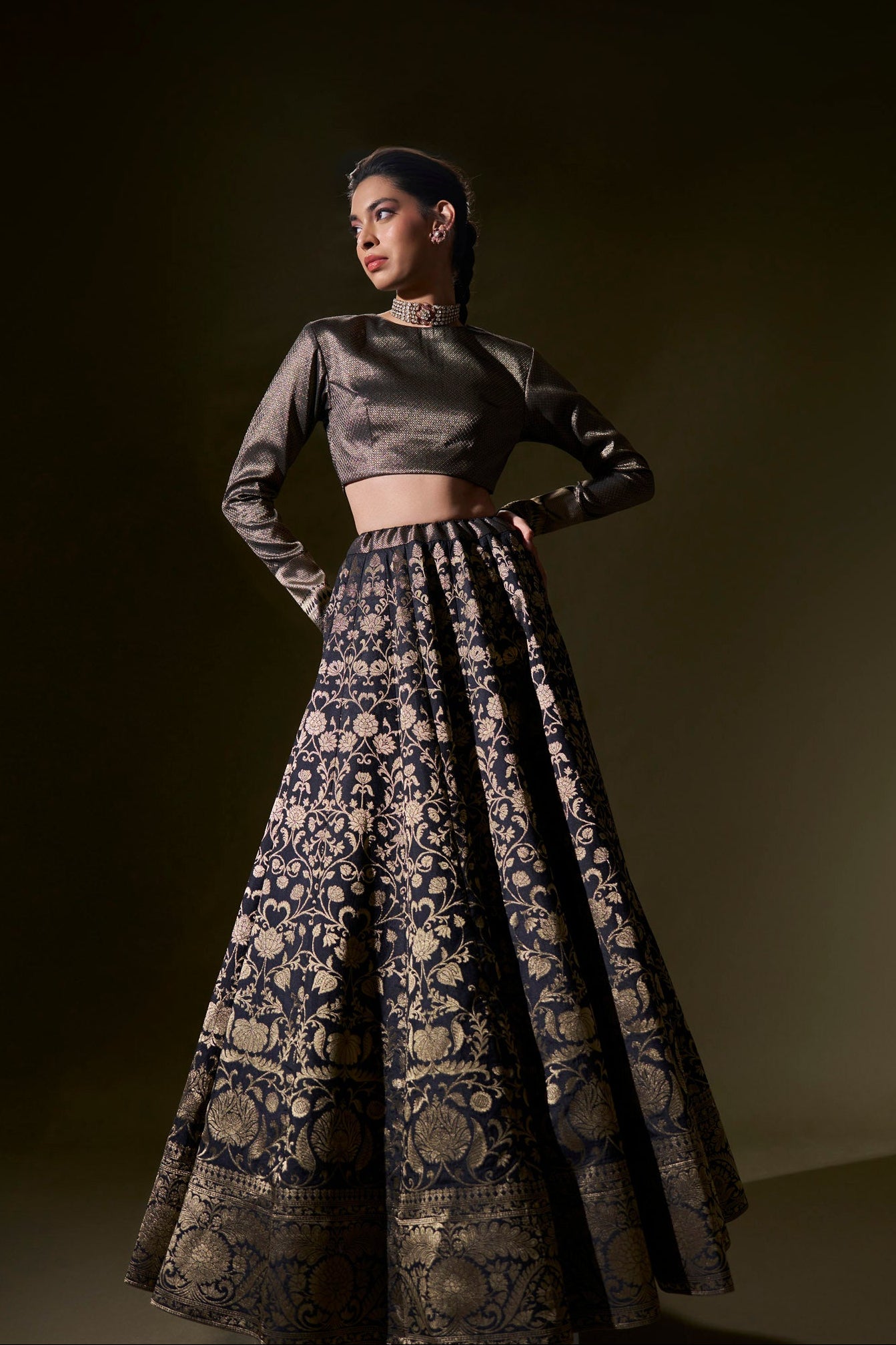 Black Brocade Skirt And Top