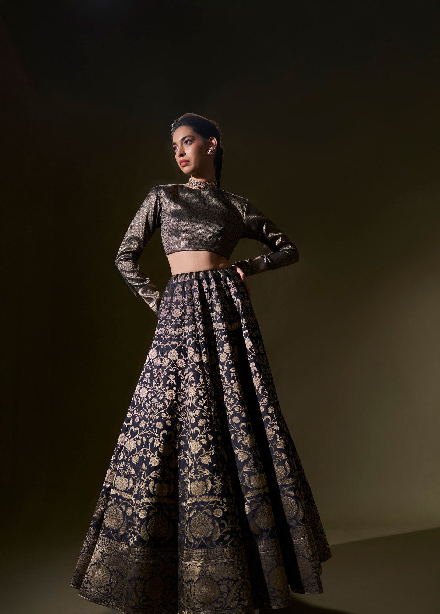 Black Brocade Skirt And Top