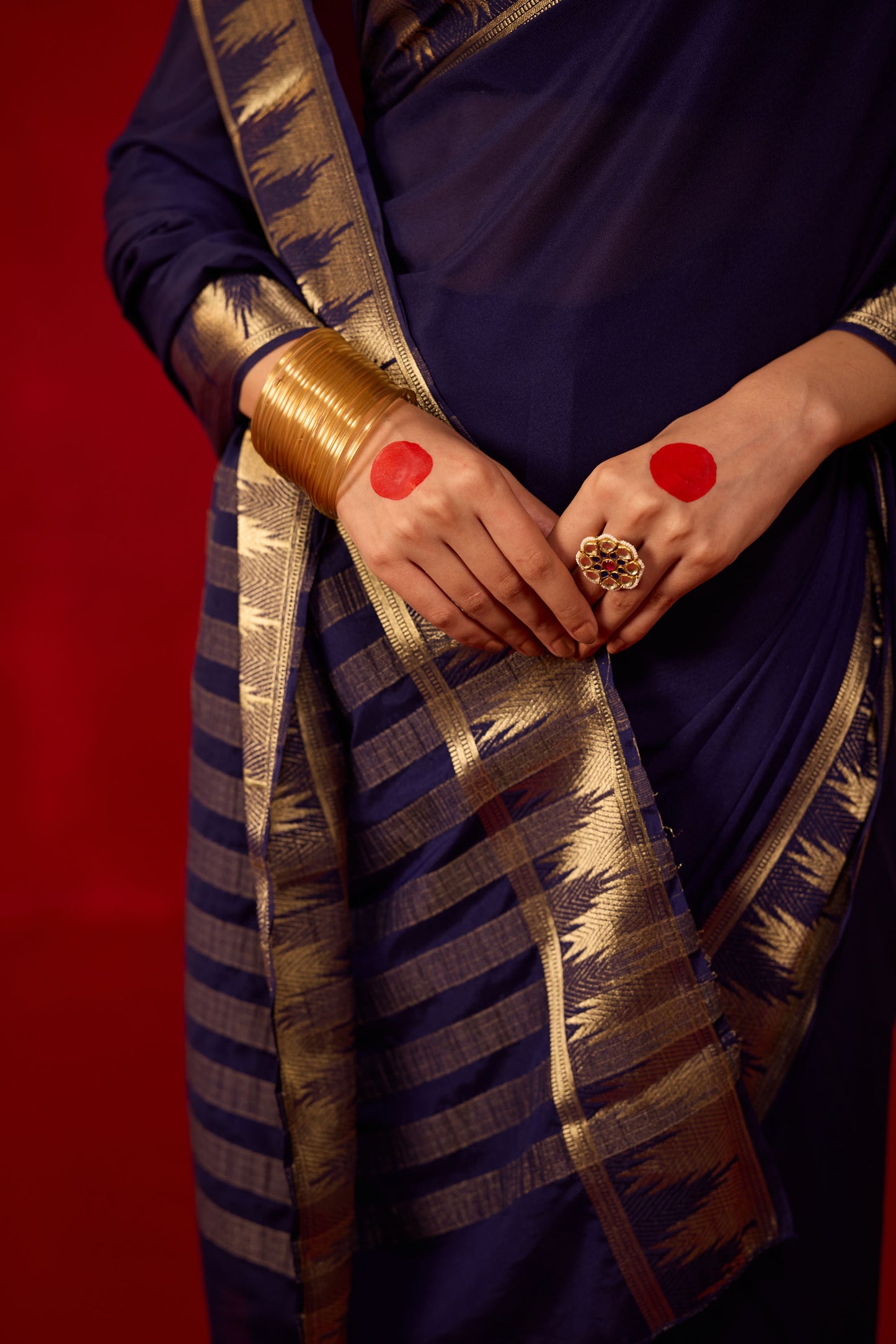 Royal Blue Viscose Saree with Geometric Zari Border