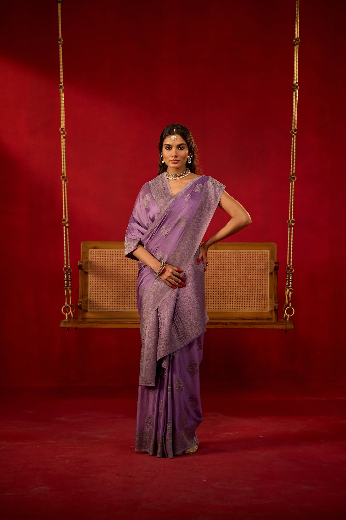 Lavender Viscose Saree with Gunmetal Zari