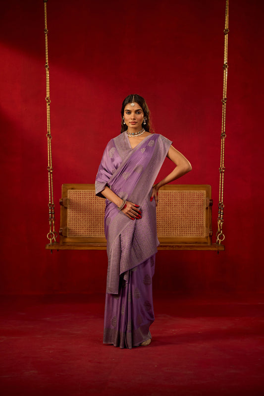 Lavender Viscose Saree with Gunmetal Zari