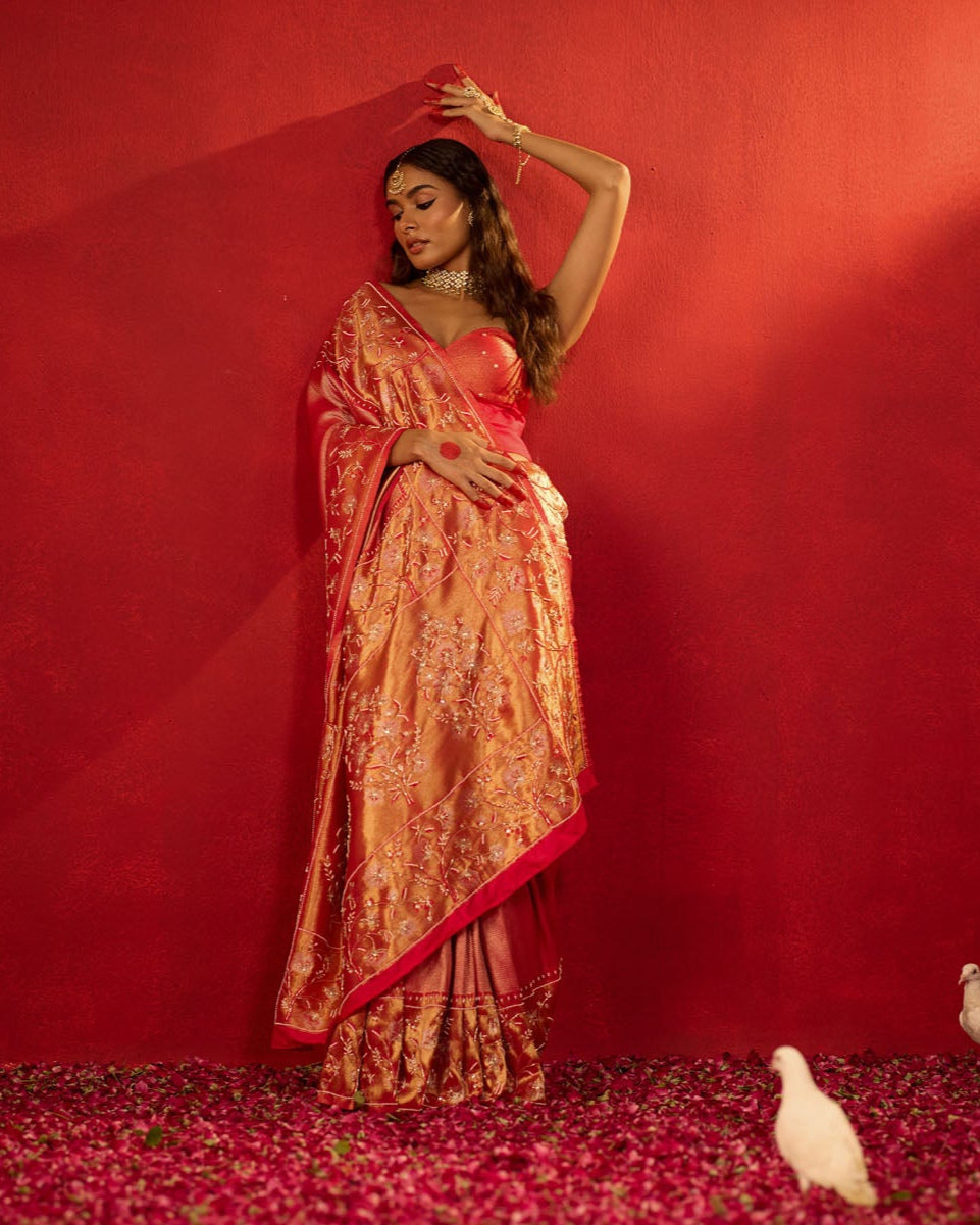 Maroon Jacquard Zari Saree