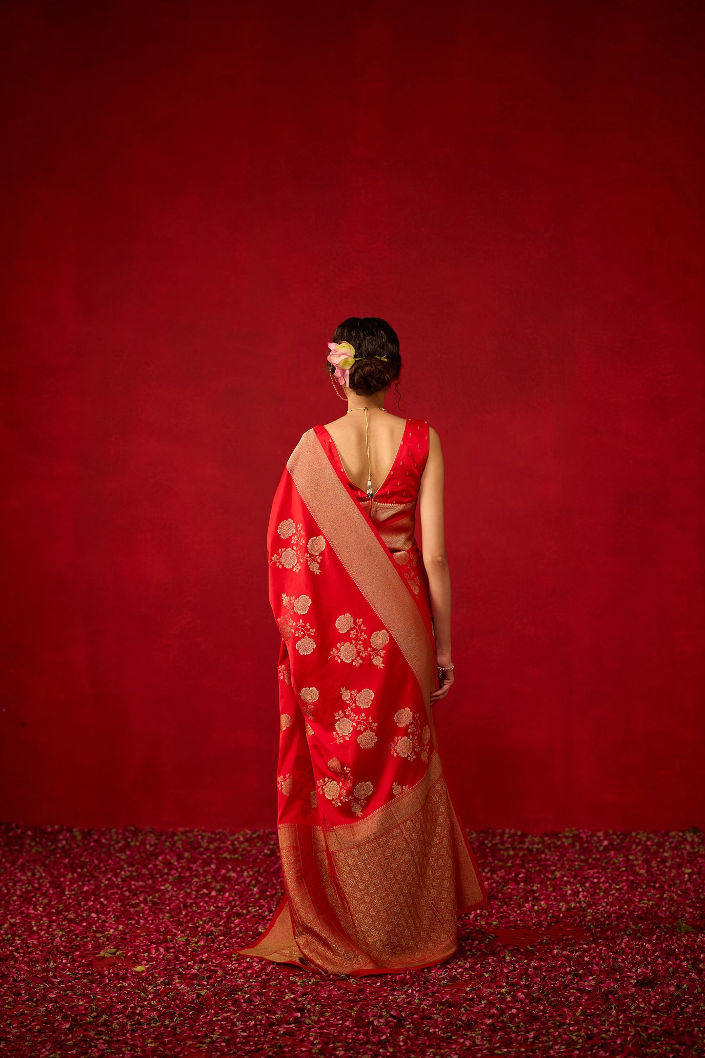 Red Viscose Saree with Heavy Zari Floral Work