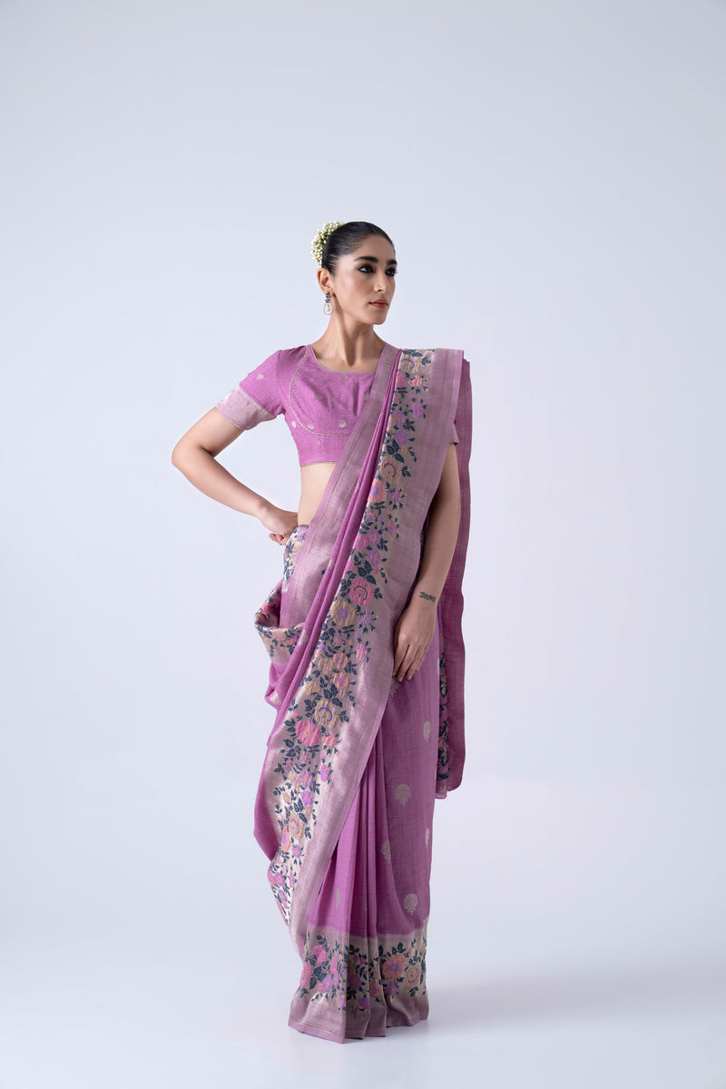 Lilac Viscose Saree With Overall Butti