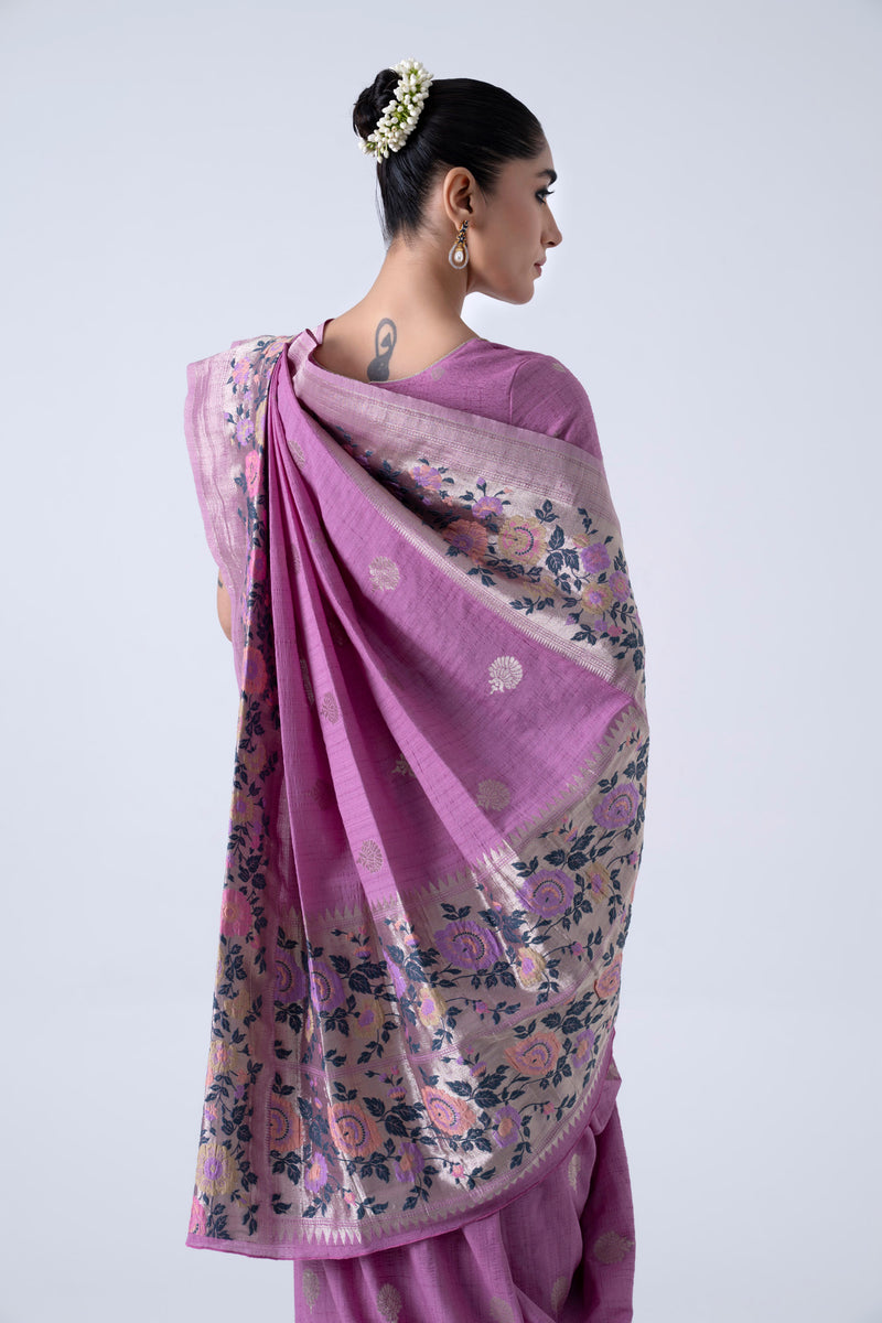 Lilac Viscose Saree With Overall Butti