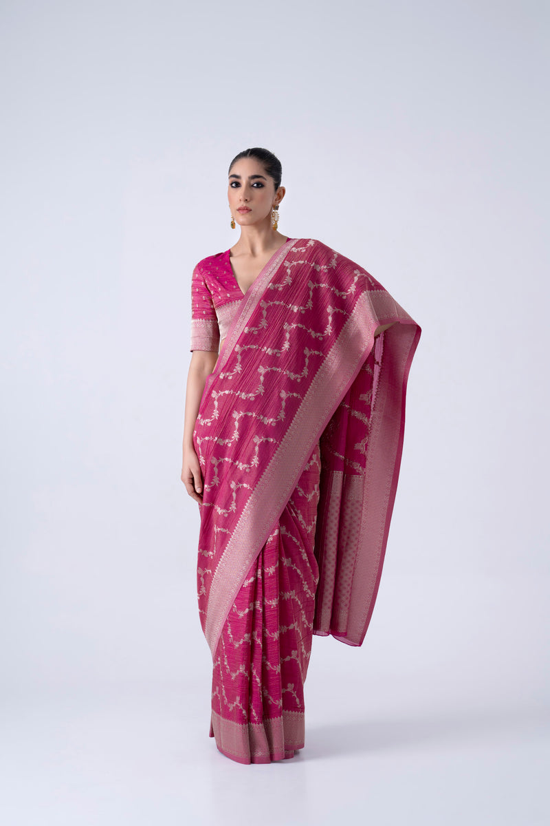 Hot Pink Banarasi Crush Saree