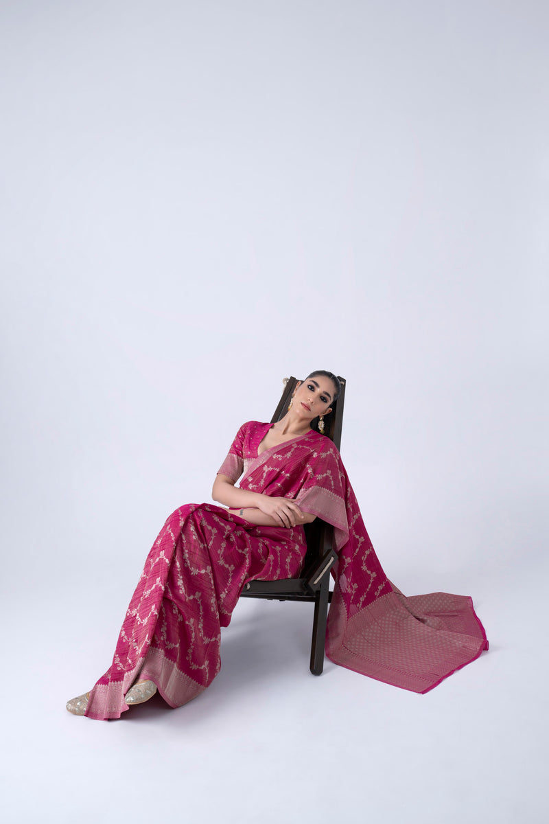 Hot Pink Banarasi Crush Saree