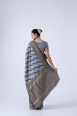 Blue And Grey Zigzag Pattern Viscose Saree