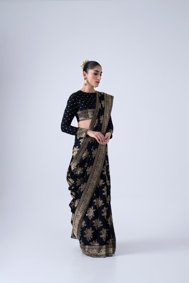 Black viscose saree with butta