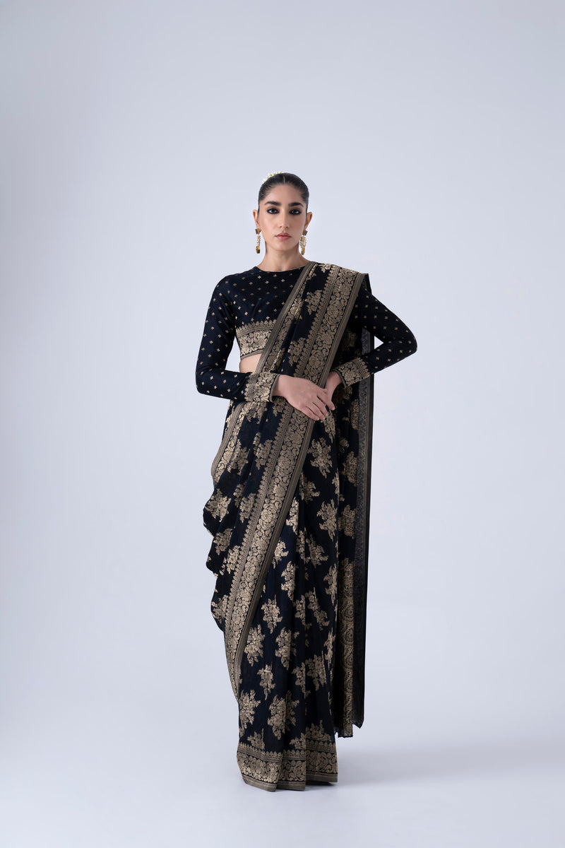 Black viscose saree with butta