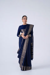 Navy blue crepe saree with stripes