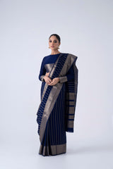 Navy blue crepe saree with stripes