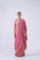 Pink Saree With Zizag Pattern