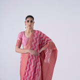 Pink Saree With Zizag Pattern